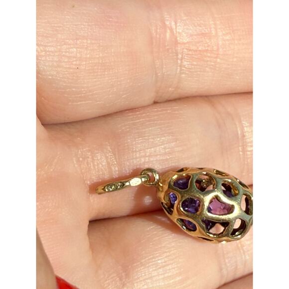 Faberge Gold Plt Violet Purple Egg Pendant Sterling Silver Russian Necklace Jewl - Picture 9 of 16